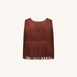 Violeta Top halter ante sintético con flecos burdeos detalle del tejido