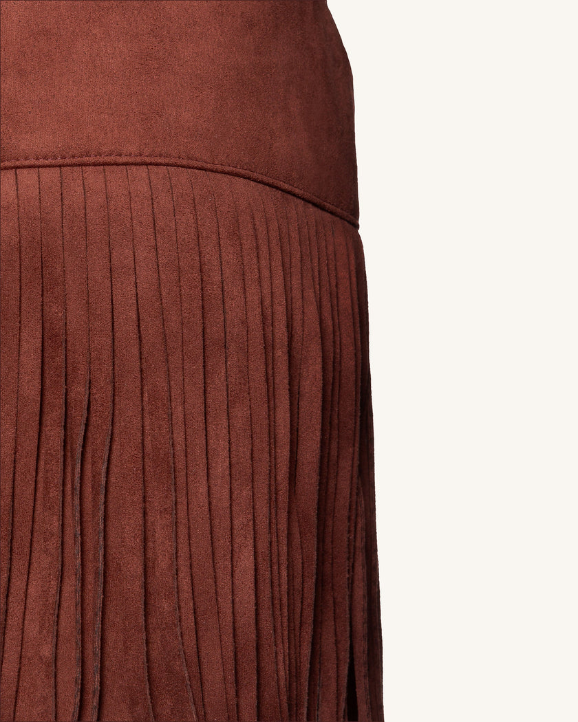 Violeta Top halter ante sintético con flecos burdeos look femenino elegante