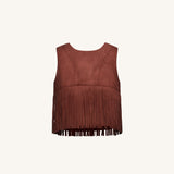 Violeta Top halter ante sintético con flecos burdeos vista trasera