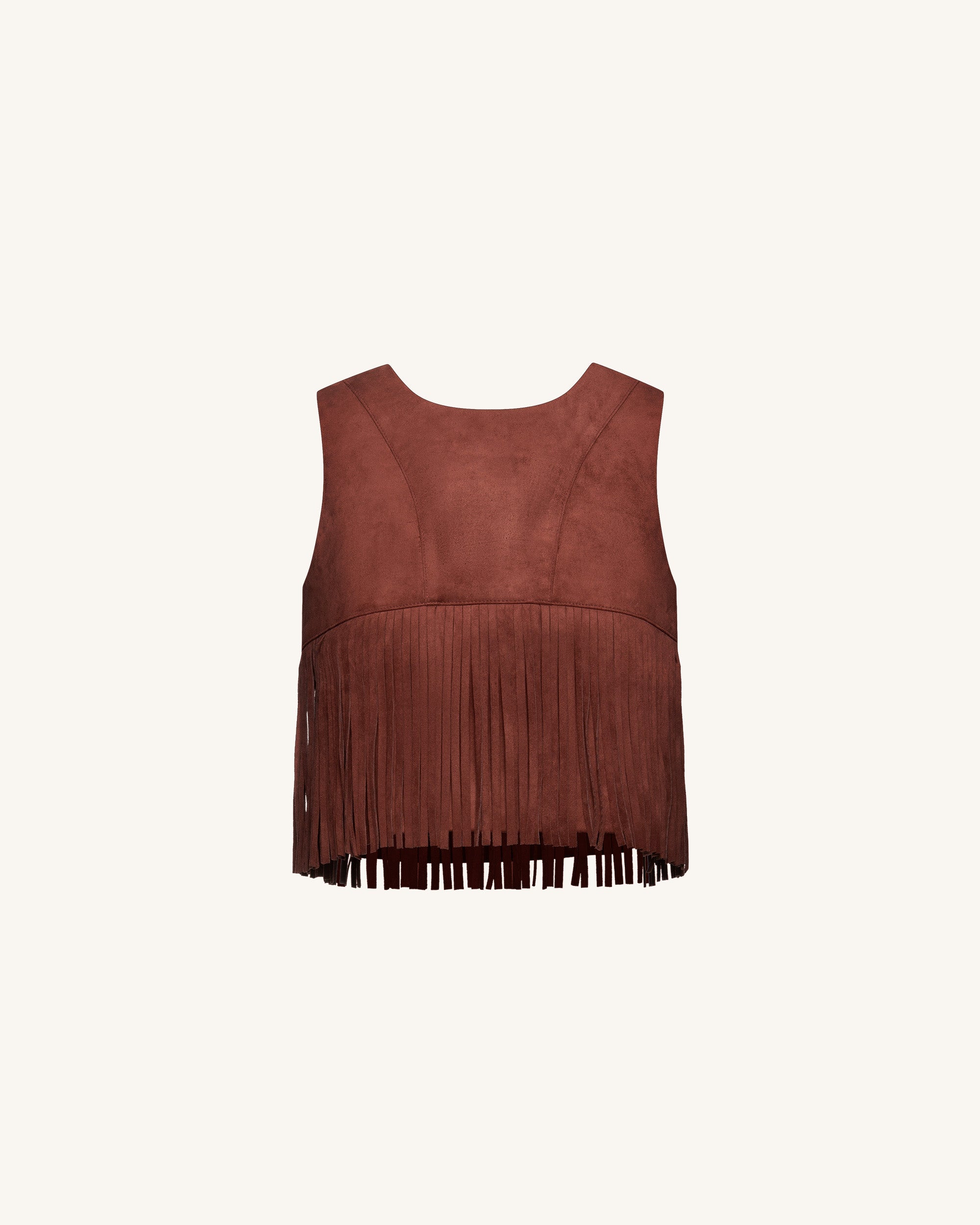 Violeta Top halter ante sintético con flecos burdeos vista trasera