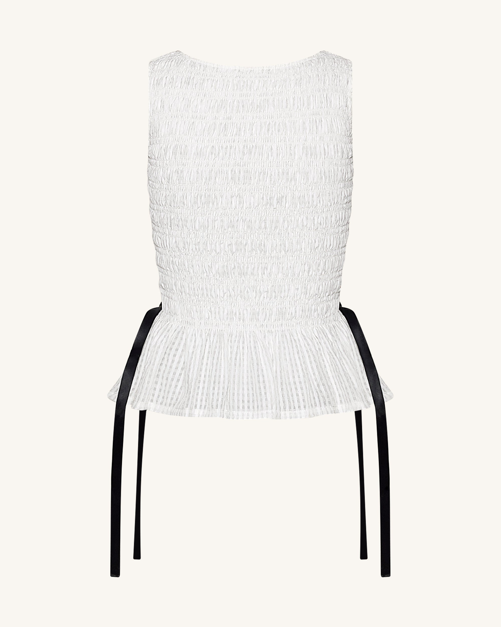 Zoe Top sin mangas peplum frunce elástico blanco detalle del peplum