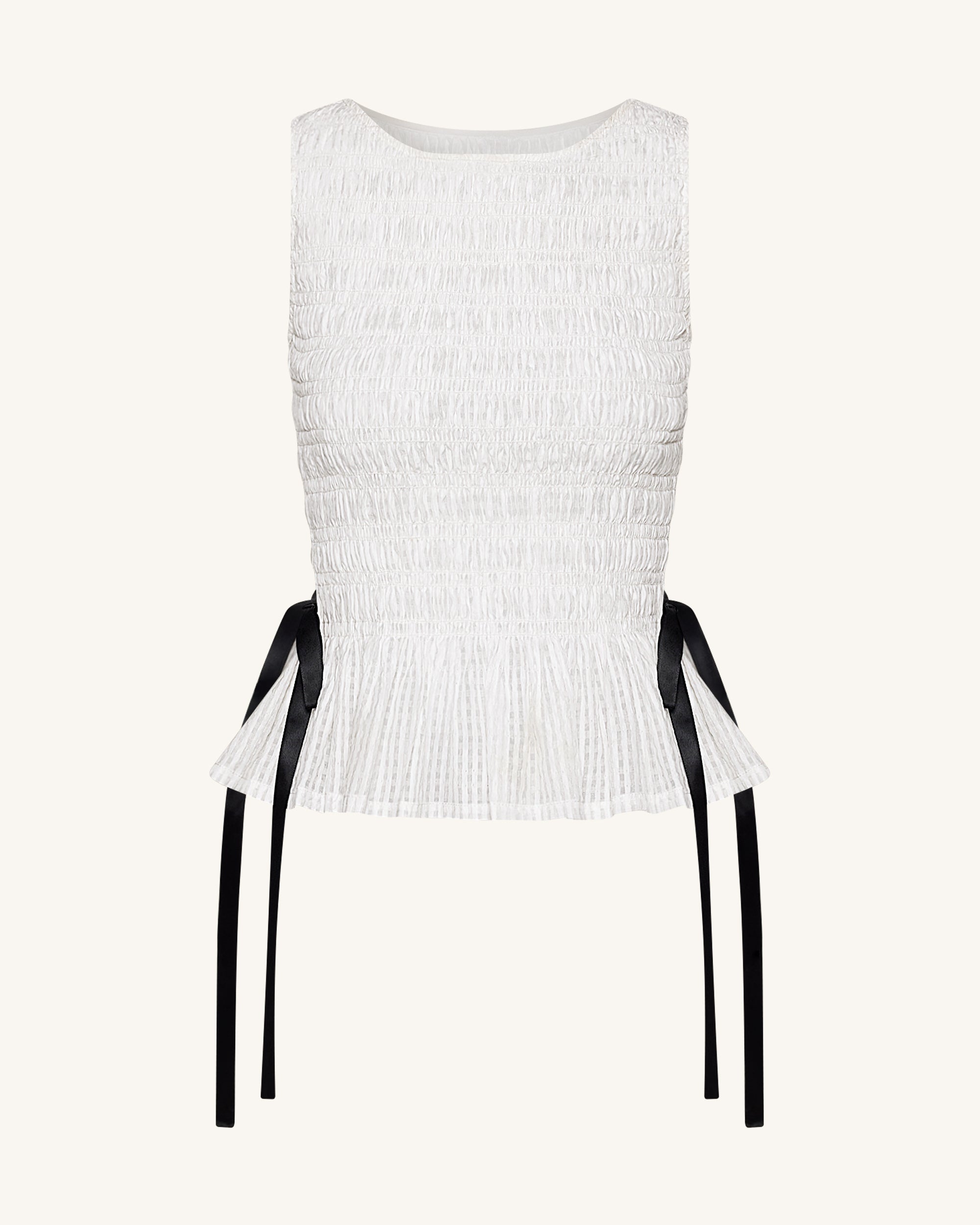 Zoe Top sin mangas peplum frunce elástico blanco vista lateral