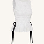 Zoe Top sin mangas peplum frunce elástico blanco vista trasera