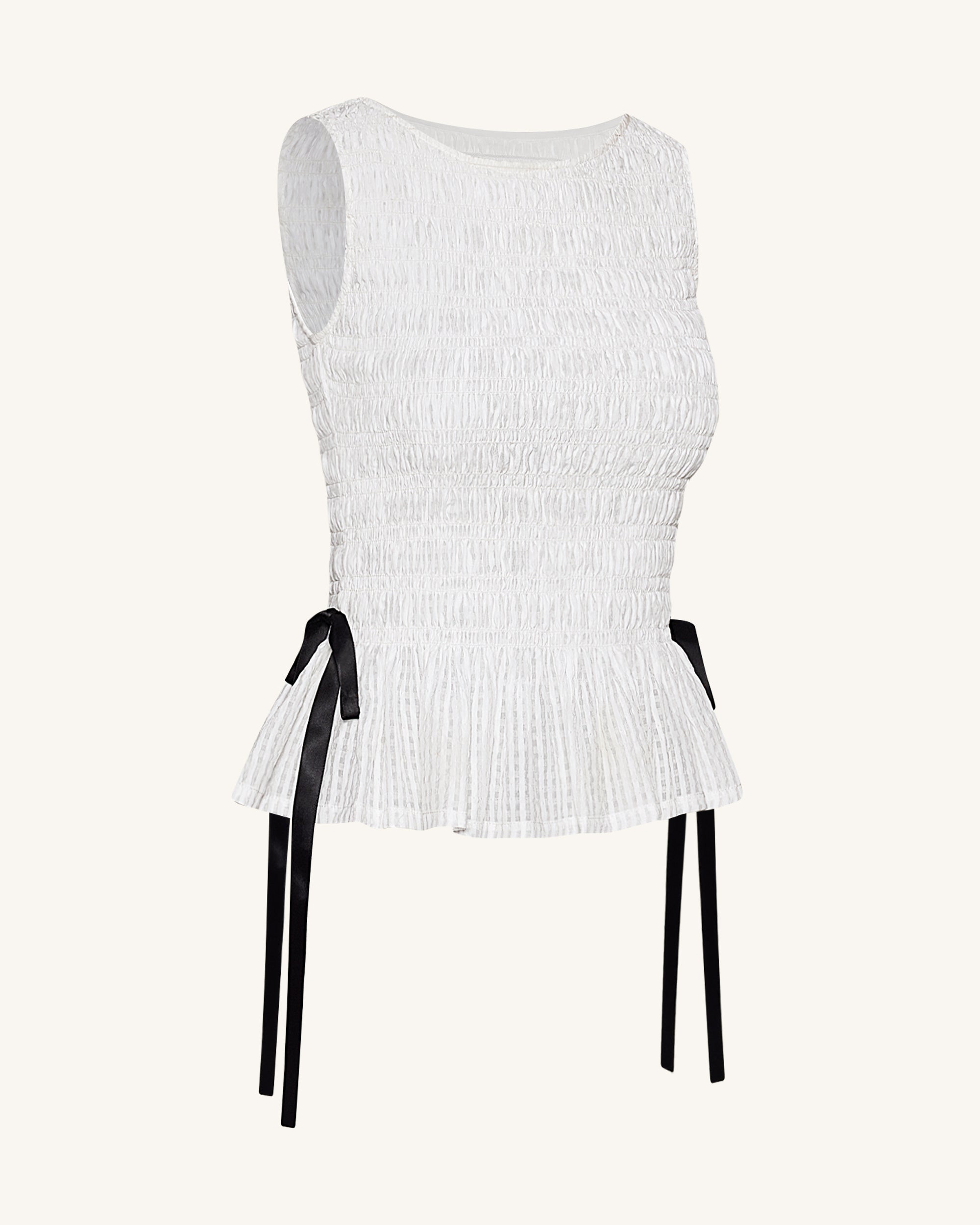 Zoe Top sin mangas peplum frunce elástico blanco vista trasera