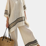 Mariella | Conjunto de Top de Lino a Rayas y Pantalón Fluido
