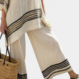 Mariella | Conjunto de Top de Lino a Rayas y Pantalón Fluido