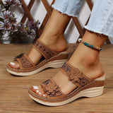 Sandalias cuña con pedrería y flor decorativa