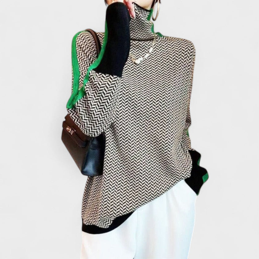 Maite Suéter de lujo con cuello alto en espiga vista lateral