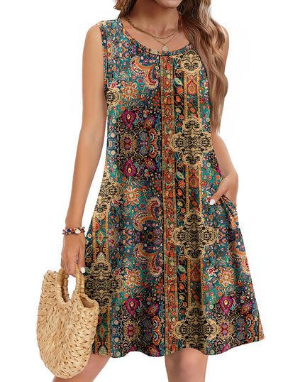 Joana | Vestido casual veraniego sin mangas con flores para mujer y bolsillos
