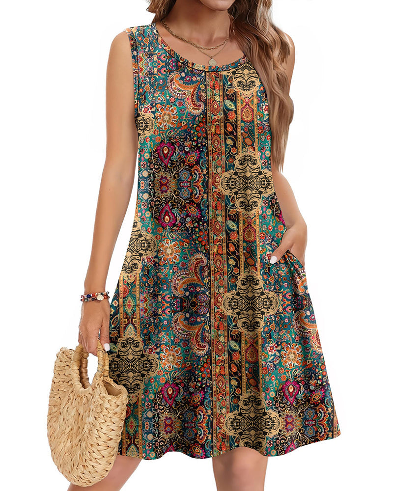 Joana | Vestido casual veraniego sin mangas con flores para mujer y bolsillos