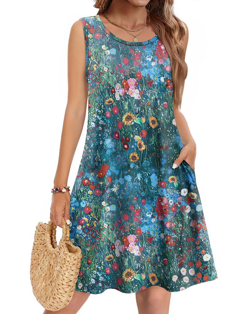 Joana | Vestido casual veraniego sin mangas con flores para mujer y bolsillos