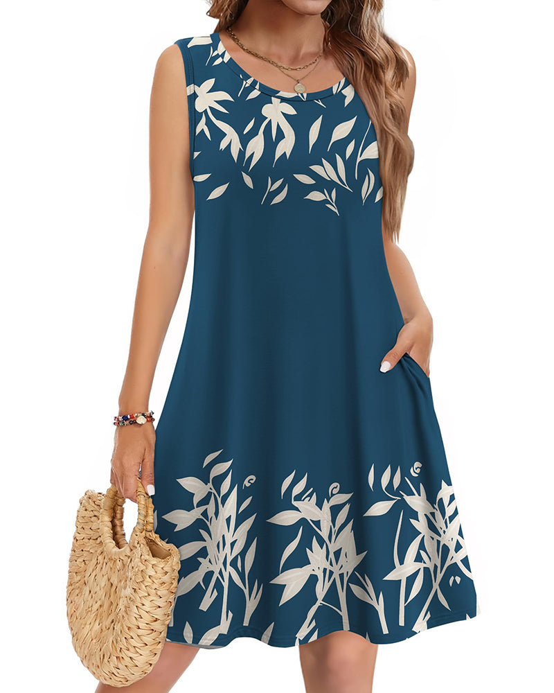 Joana | Vestido casual veraniego sin mangas con flores para mujer y bolsillos