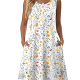 Joana | Vestido casual veraniego sin mangas con flores para mujer y bolsillos