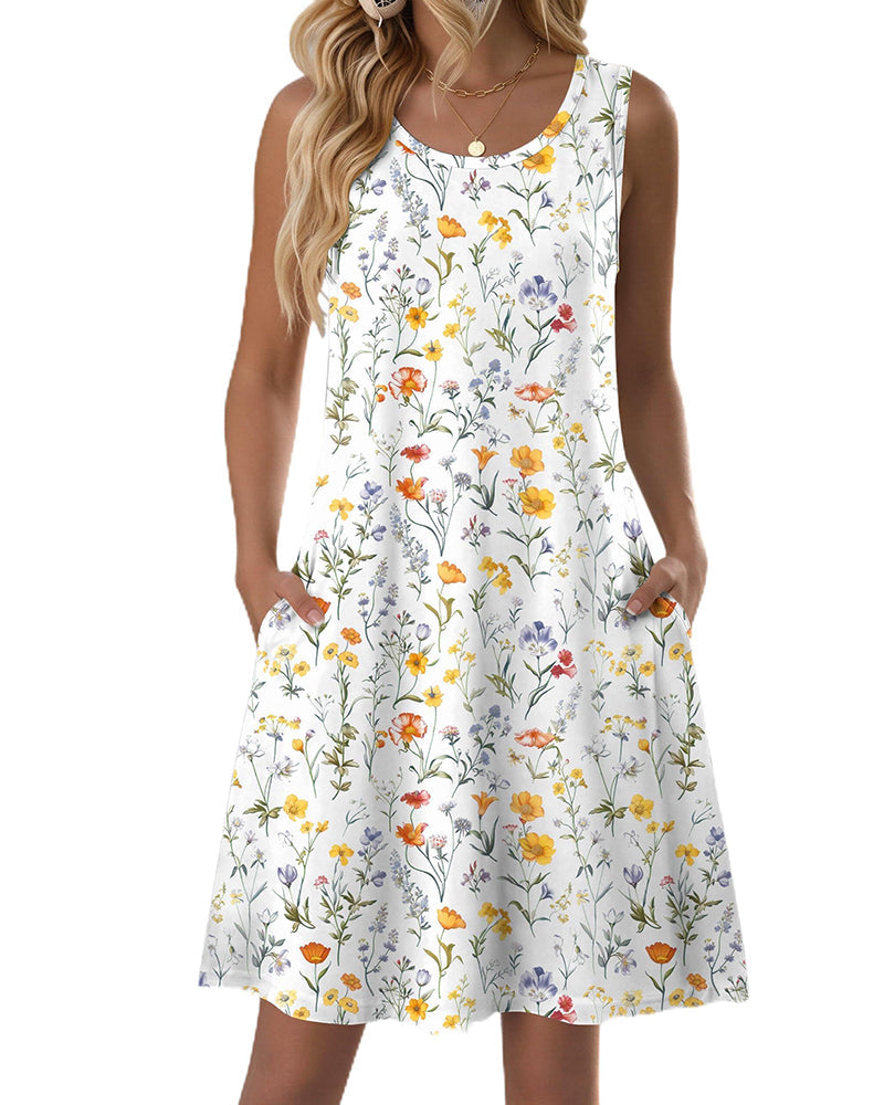 Joana | Vestido casual veraniego sin mangas con flores para mujer y bolsillos