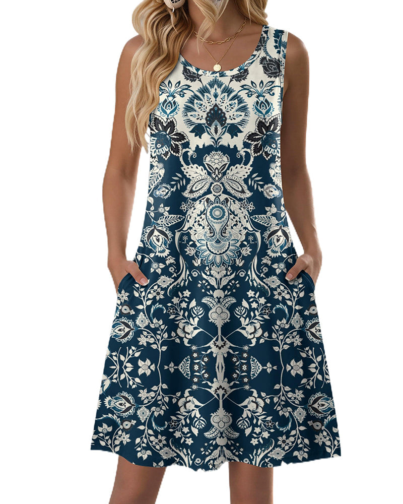 Joana | Vestido casual veraniego sin mangas con flores para mujer y bolsillos