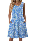 Joana | Vestido casual veraniego sin mangas con flores para mujer y bolsillos