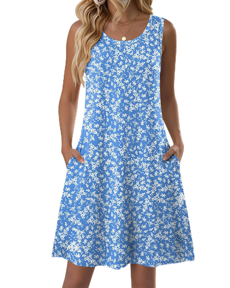Joana | Vestido casual veraniego sin mangas con flores para mujer y bolsillos