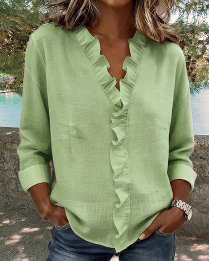 Nerea | Blusa de manga larga con escote en V y volantes de estilo elegante y casual