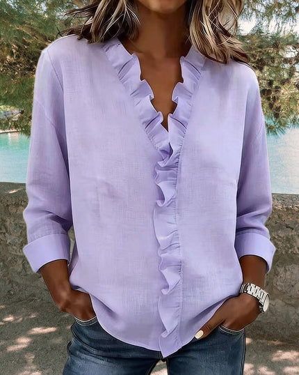 Nerea | Blusa de manga larga con escote en V y volantes de estilo elegante y casual