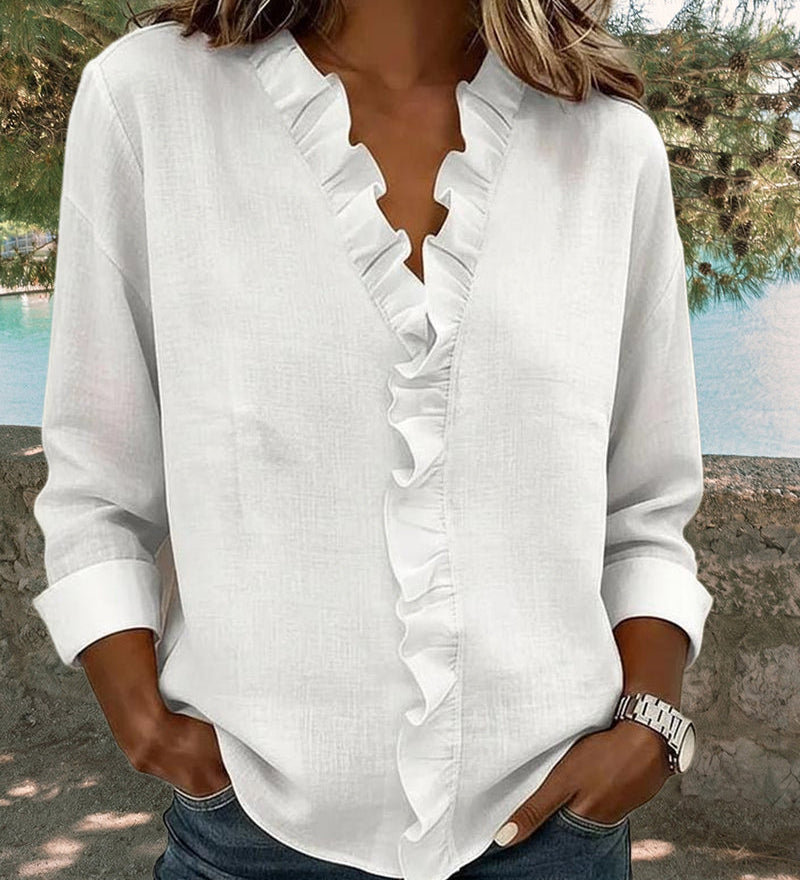 Nerea | Blusa de manga larga con escote en V y volantes de estilo elegante y casual