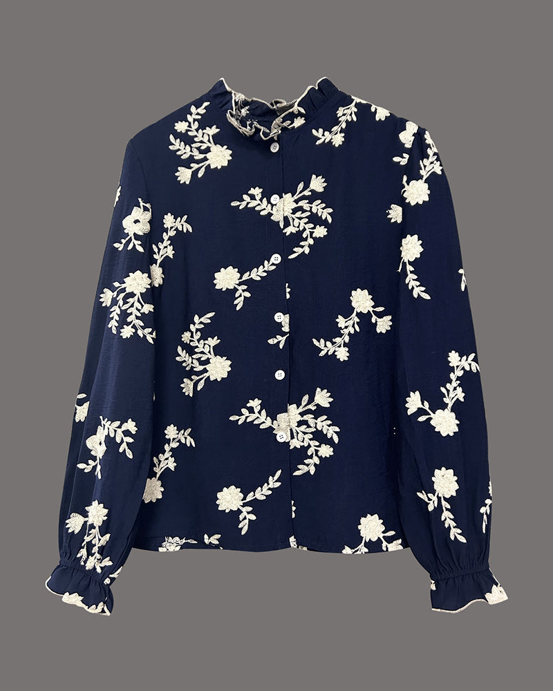 Laia | Camisa de manga larga con bordado floral elegante