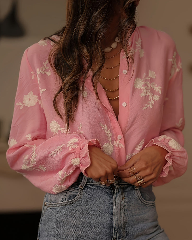 Laia | Camisa de manga larga con bordado floral elegante