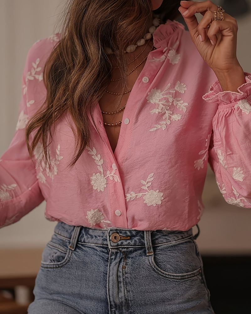 Laia | Camisa de manga larga con bordado floral elegante