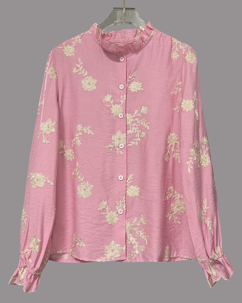 Laia | Camisa de manga larga con bordado floral elegante