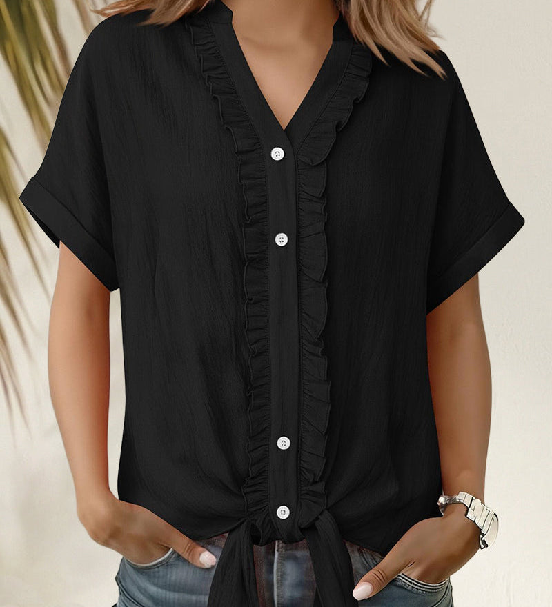 Maria | Camisa casual de manga corta con borde fruncido