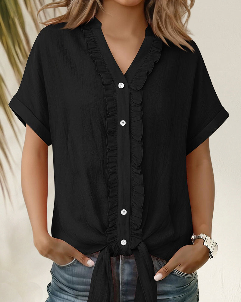 Maria | Camisa casual de manga corta con borde fruncido