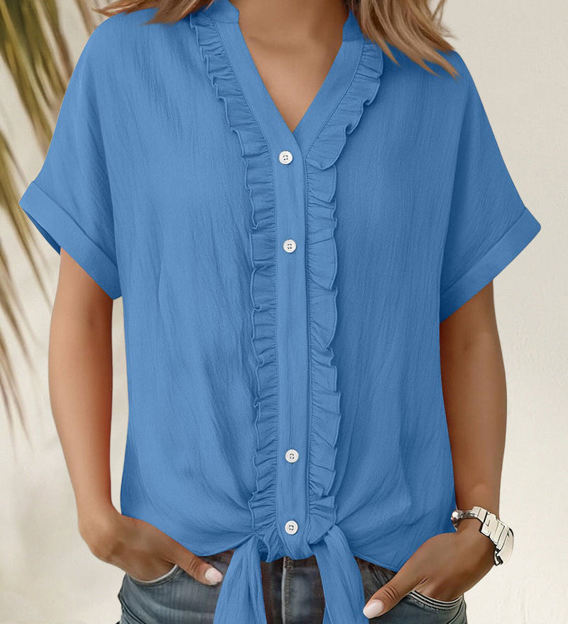 Maria | Camisa casual de manga corta con borde fruncido