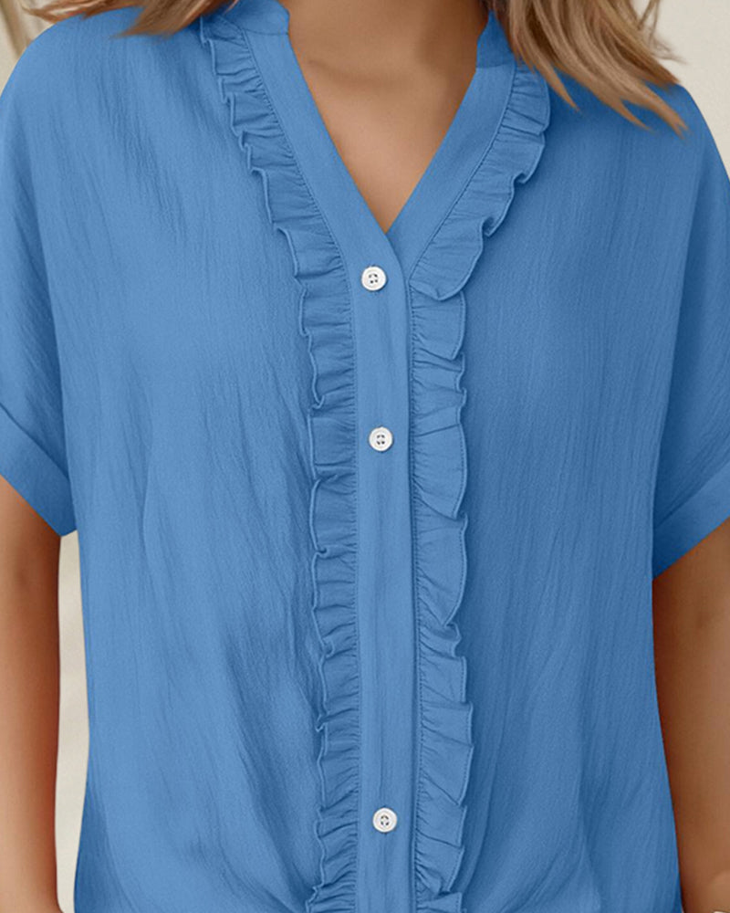 Maria | Camisa casual de manga corta con borde fruncido