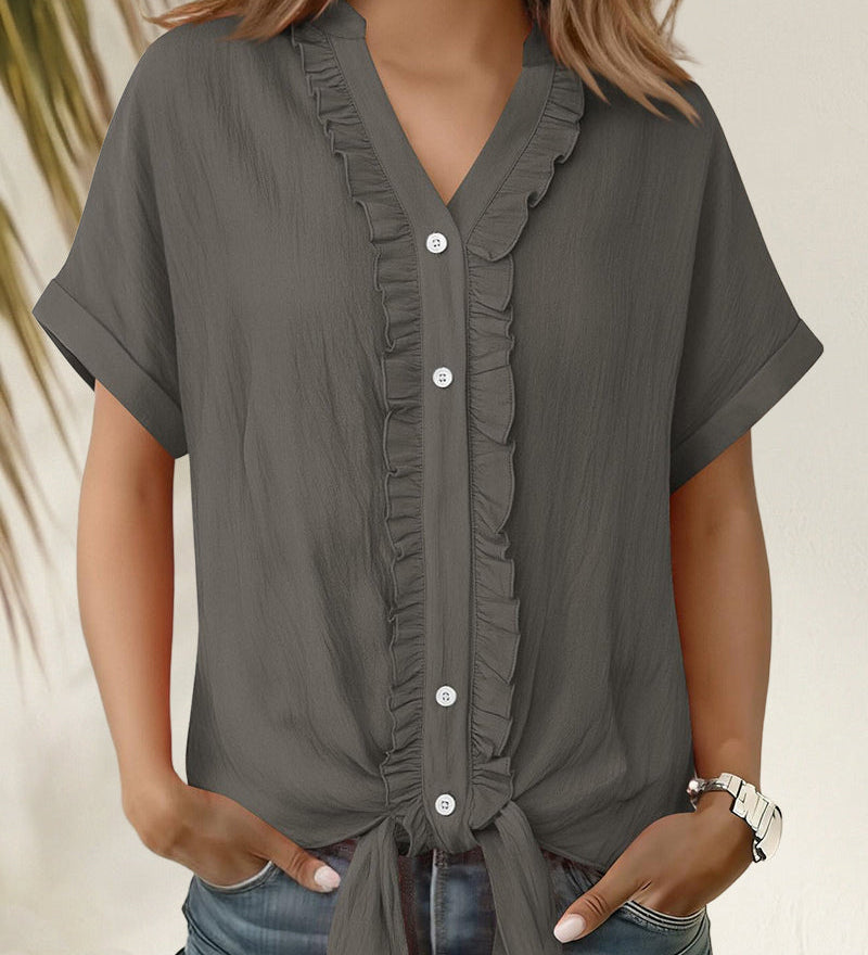 Maria | Camisa casual de manga corta con borde fruncido