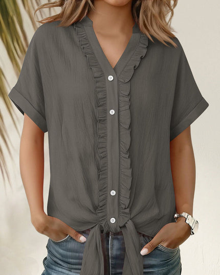 Maria | Camisa casual de manga corta con borde fruncido