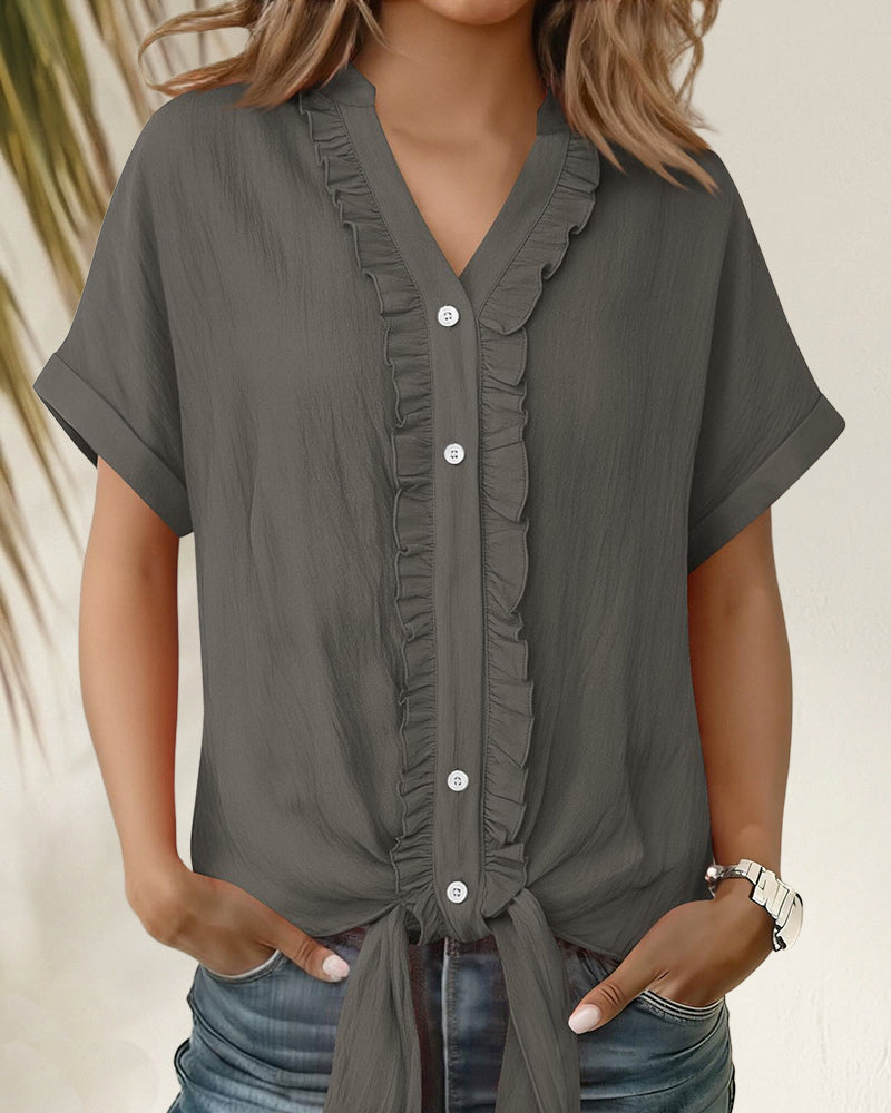 Maria | Camisa casual de manga corta con borde fruncido