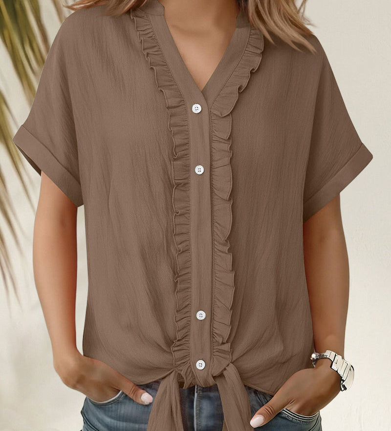 Maria | Camisa casual de manga corta con borde fruncido