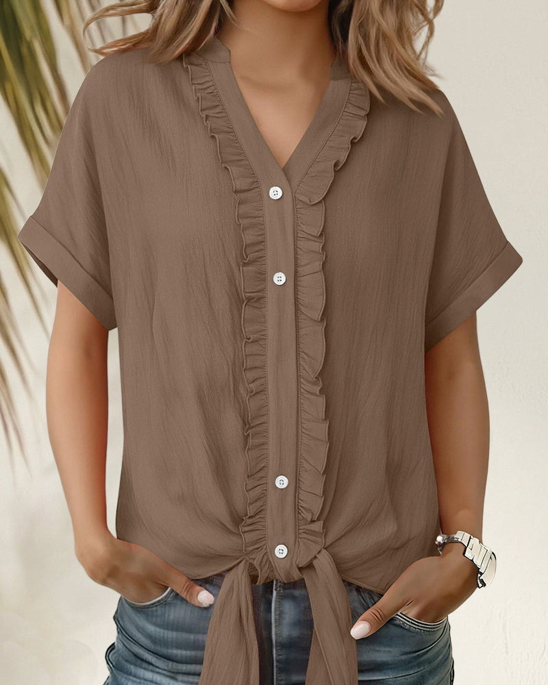 Maria | Camisa casual de manga corta con borde fruncido