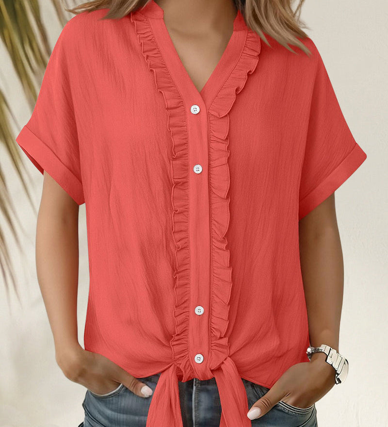 Maria | Camisa casual de manga corta con borde fruncido