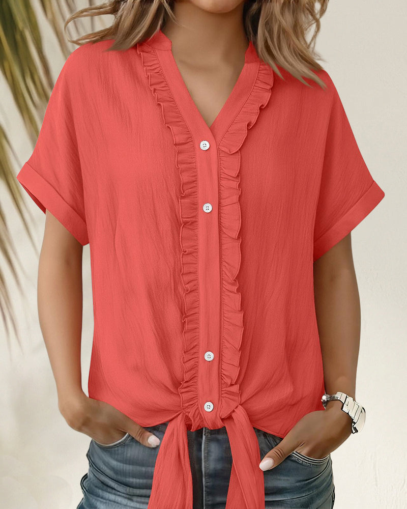 Maria | Camisa casual de manga corta con borde fruncido