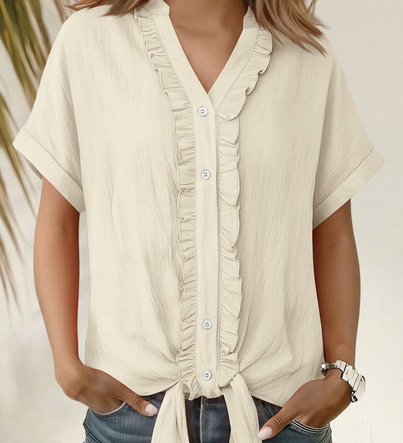 Maria | Camisa casual de manga corta con borde fruncido