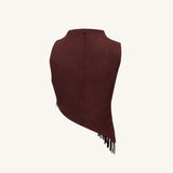 Miranda Top gamuza flecos asimétricos burdeos textura del gamuza