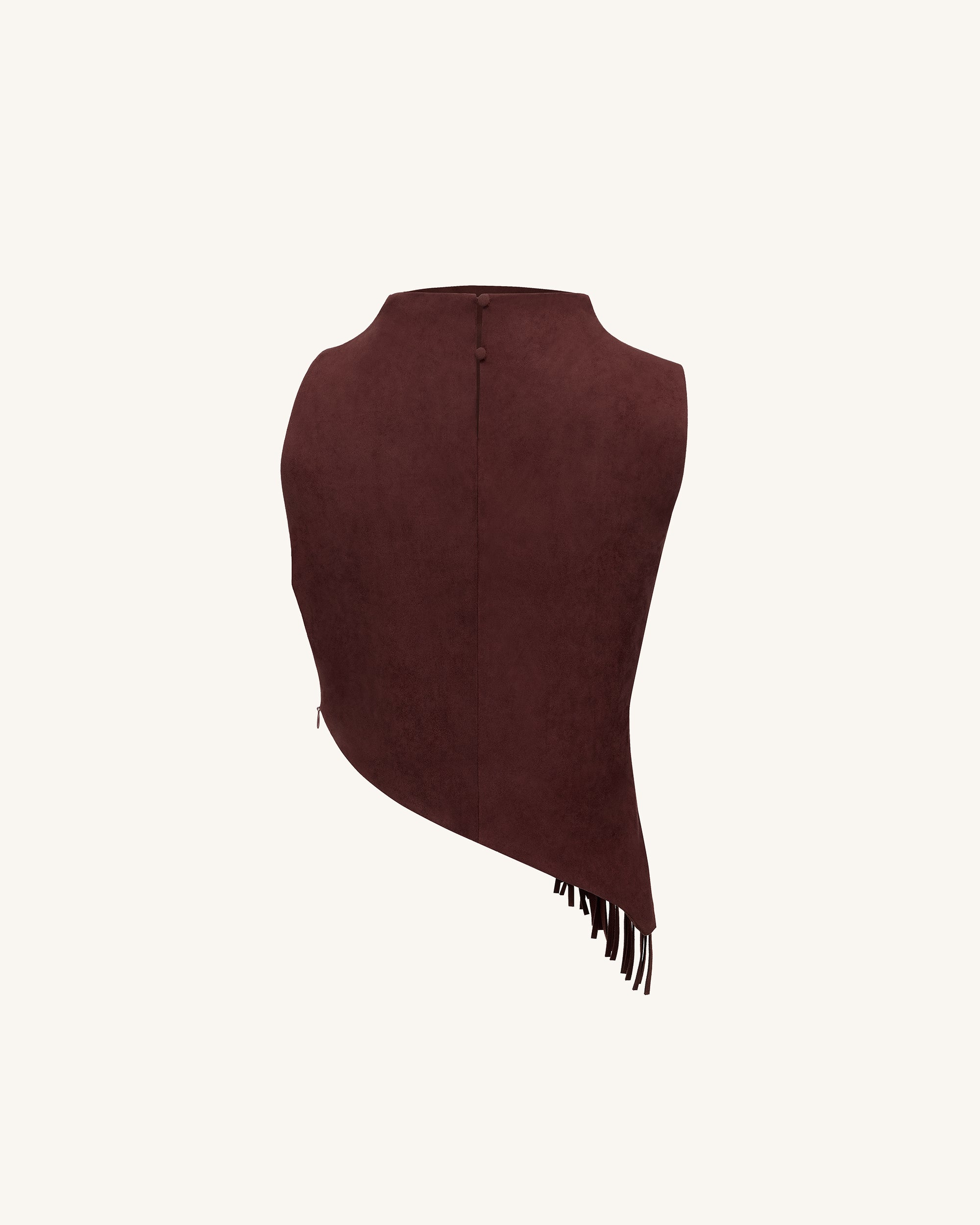 Miranda Top gamuza flecos asimétricos burdeos textura del gamuza