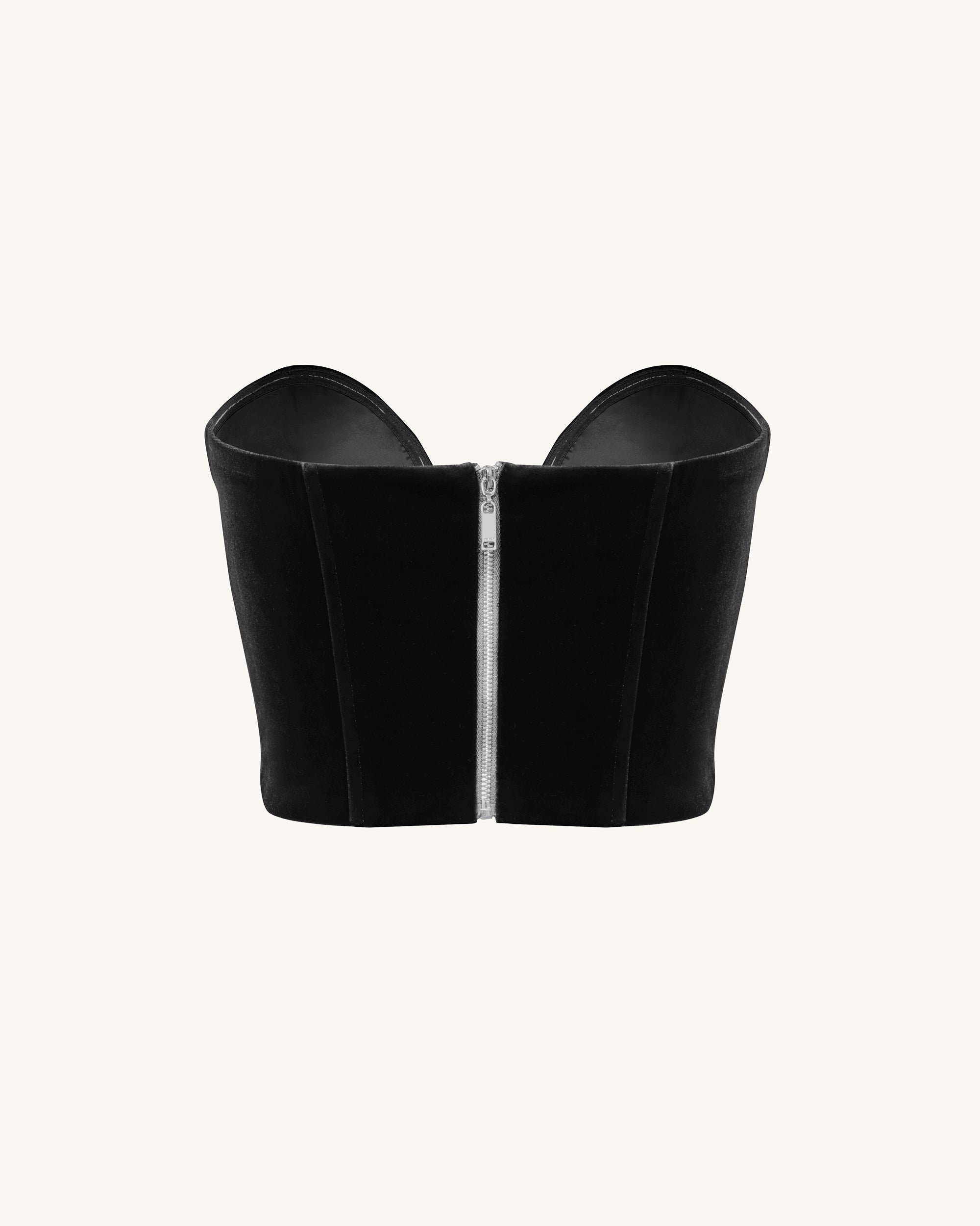 Vera Top corsé terciopelo escote bajo negro look femenino elegante