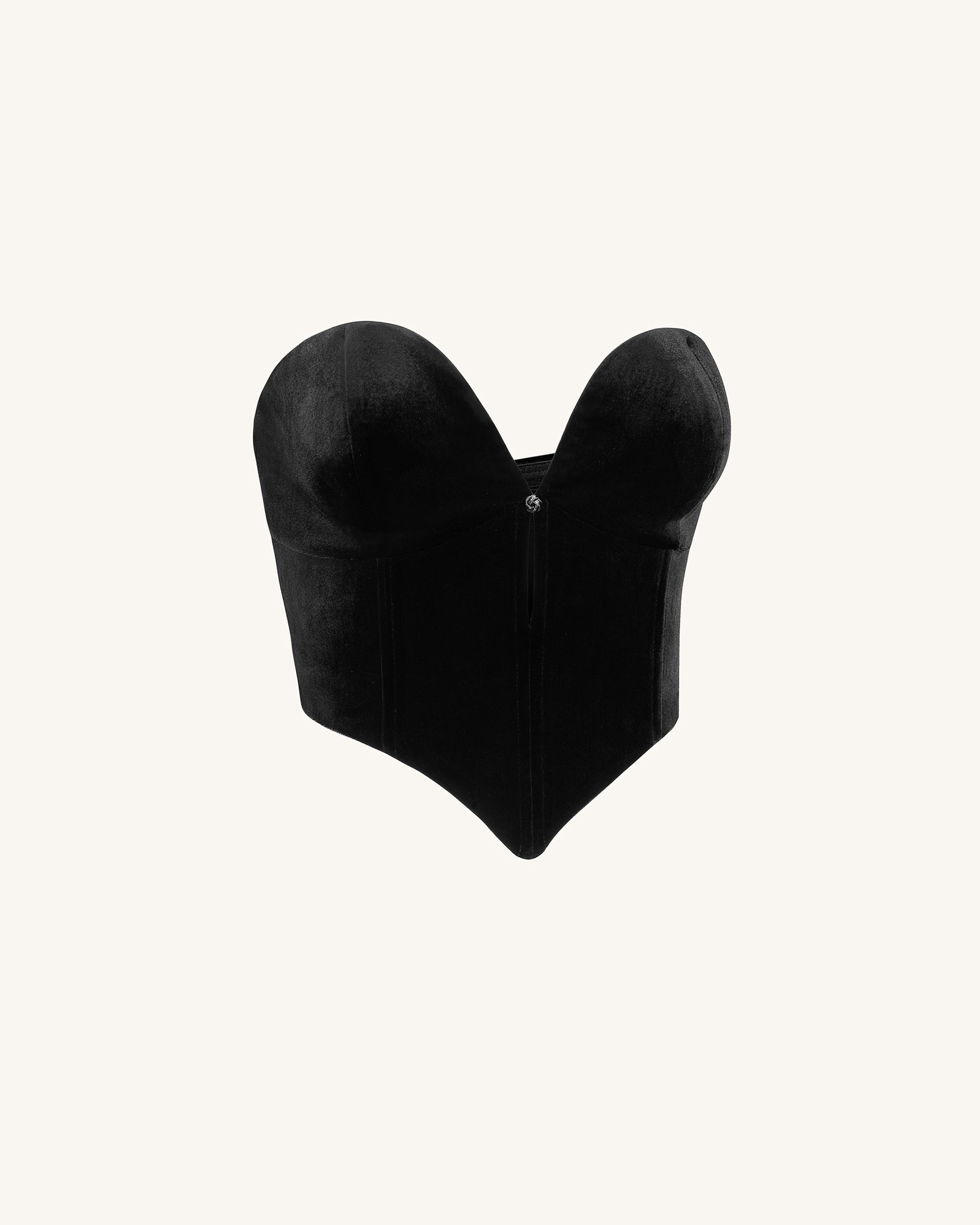 Vera Top corsé terciopelo escote bajo negro detalle del corsé