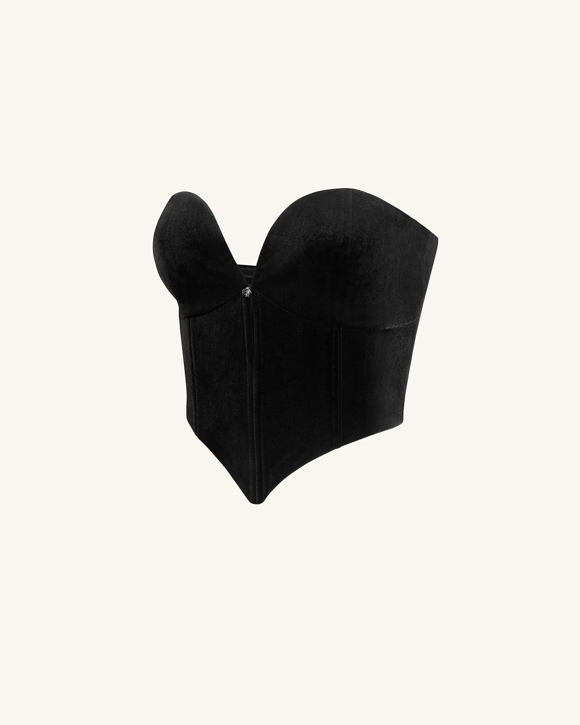 Vera Top corsé terciopelo escote bajo negro textura del terciopelo