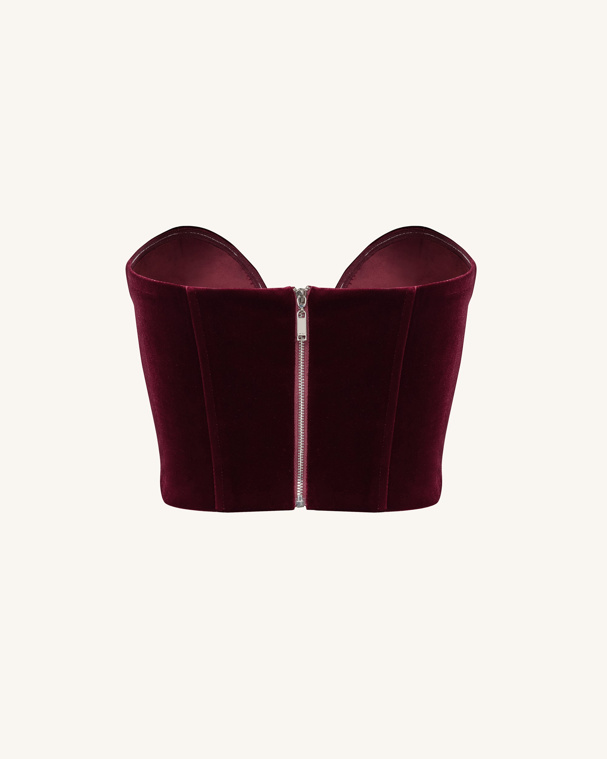 Verónica Top corsé terciopelo escote bajo color claret look femenino elegante