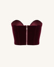Verónica Top corsé terciopelo escote bajo color claret look femenino elegante