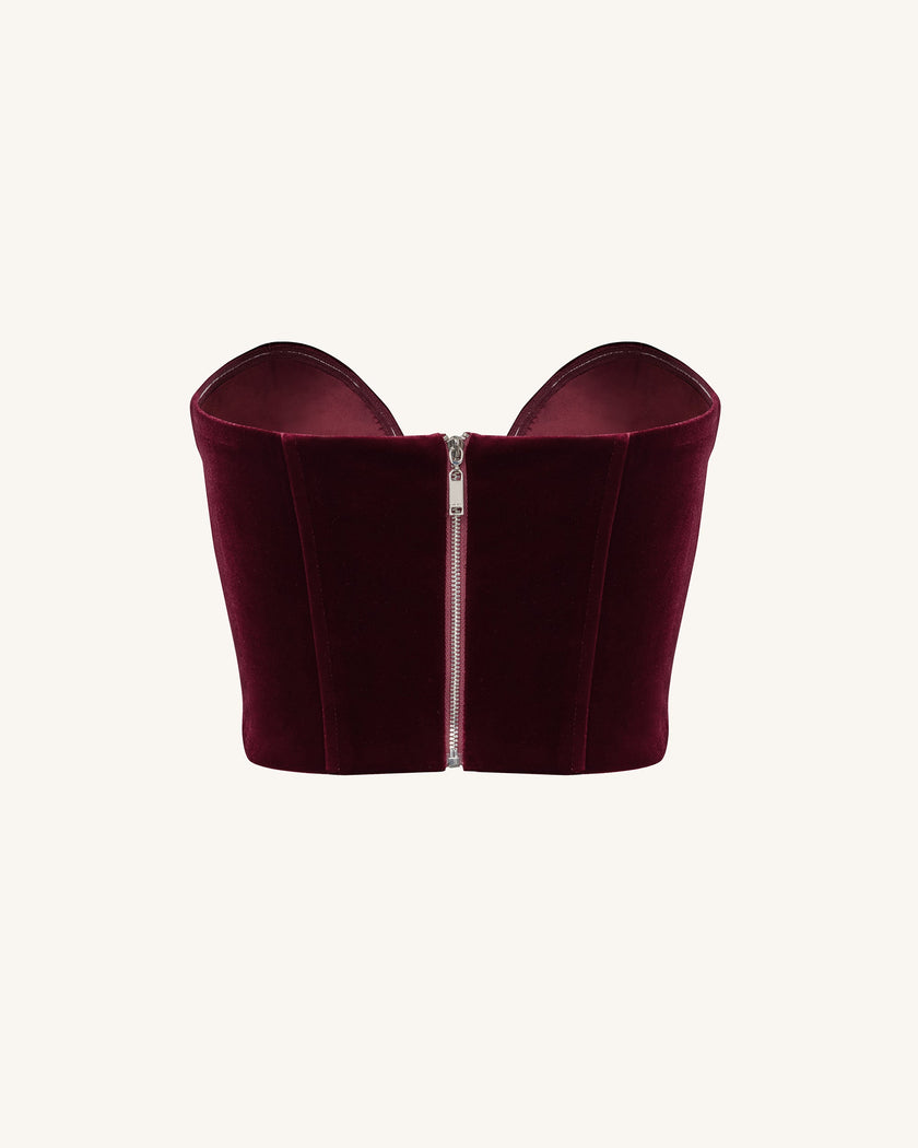 Verónica Top corsé terciopelo escote bajo color claret look femenino elegante