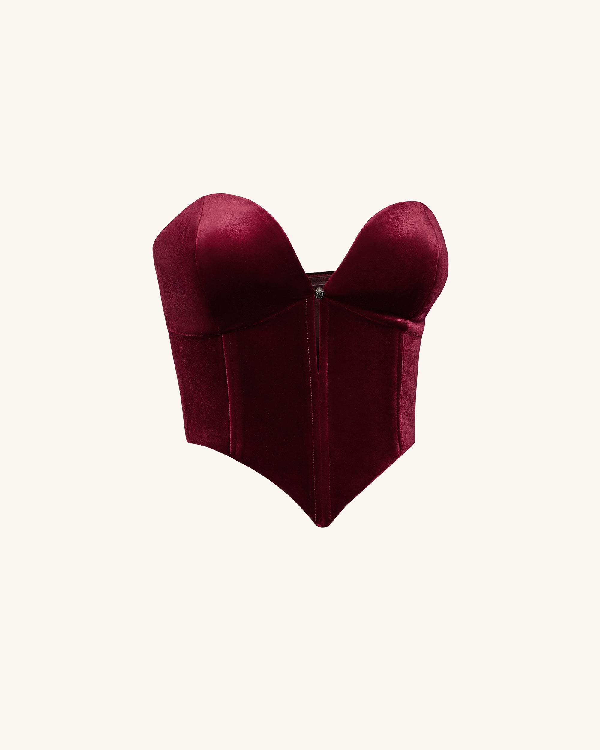 Verónica Top corsé terciopelo escote bajo color claret detalle de terciopelo