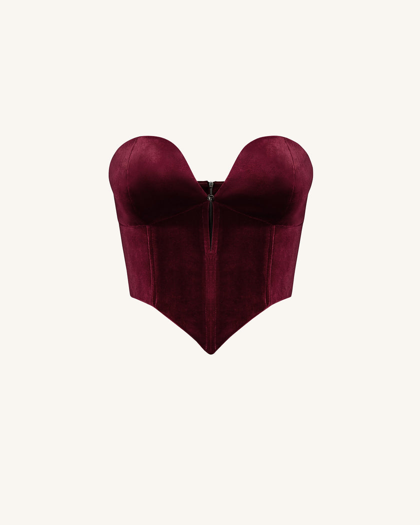 Verónica Top corsé terciopelo escote bajo color claret vista trasera